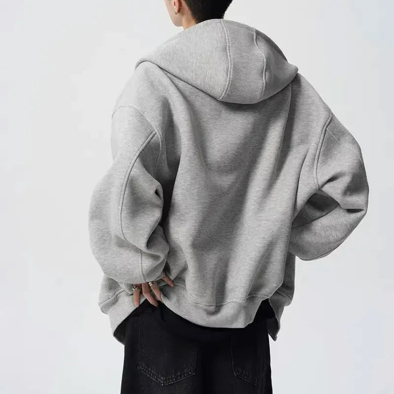 Casual Turtleneck Hooded Sweatshirts Autumn American Retro Letter Men's Clothing Printed Fashionable Zipper Loose Basic Hoodies