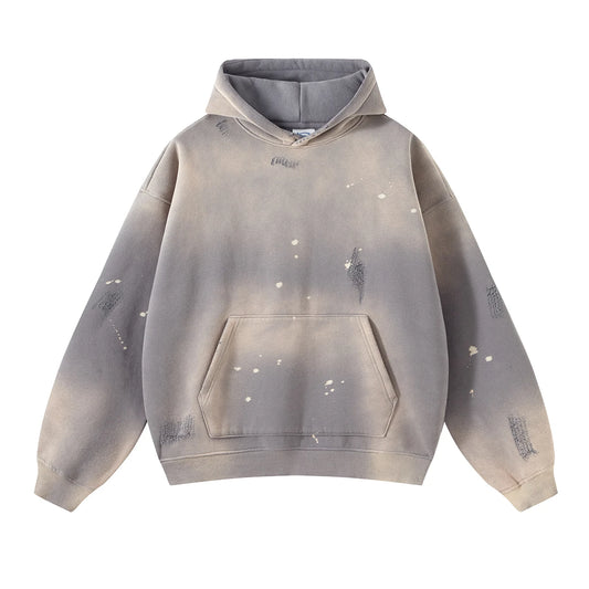 Street Wear Speckled Ink Rubbed Hooded Hoodies Fashion Sense Distressed Winter Coat Men's and Women's Baggy Washing Clothes