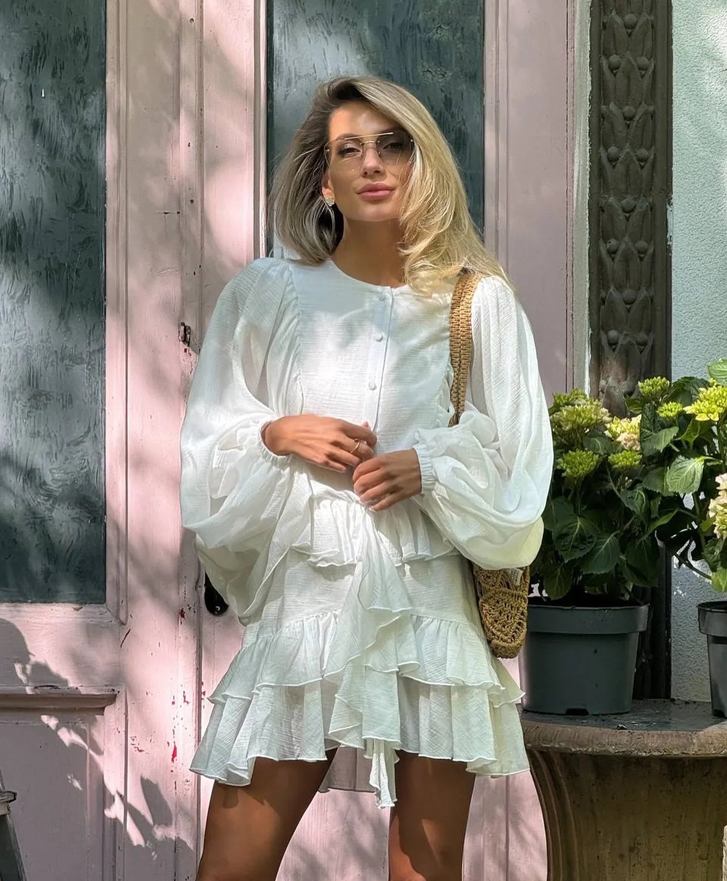 [castlasla] princess ASOS Round Neck Button Up Waisted Mini Dress Artisanal Finish