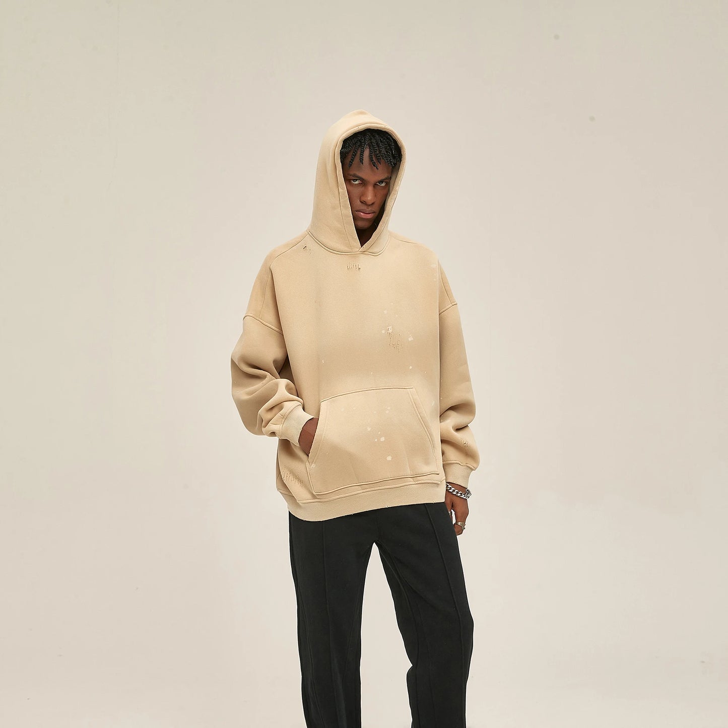Street Wear Speckled Ink Rubbed Hooded Hoodies Fashion Sense Distressed Winter Coat Men's and Women's Baggy Washing Clothes