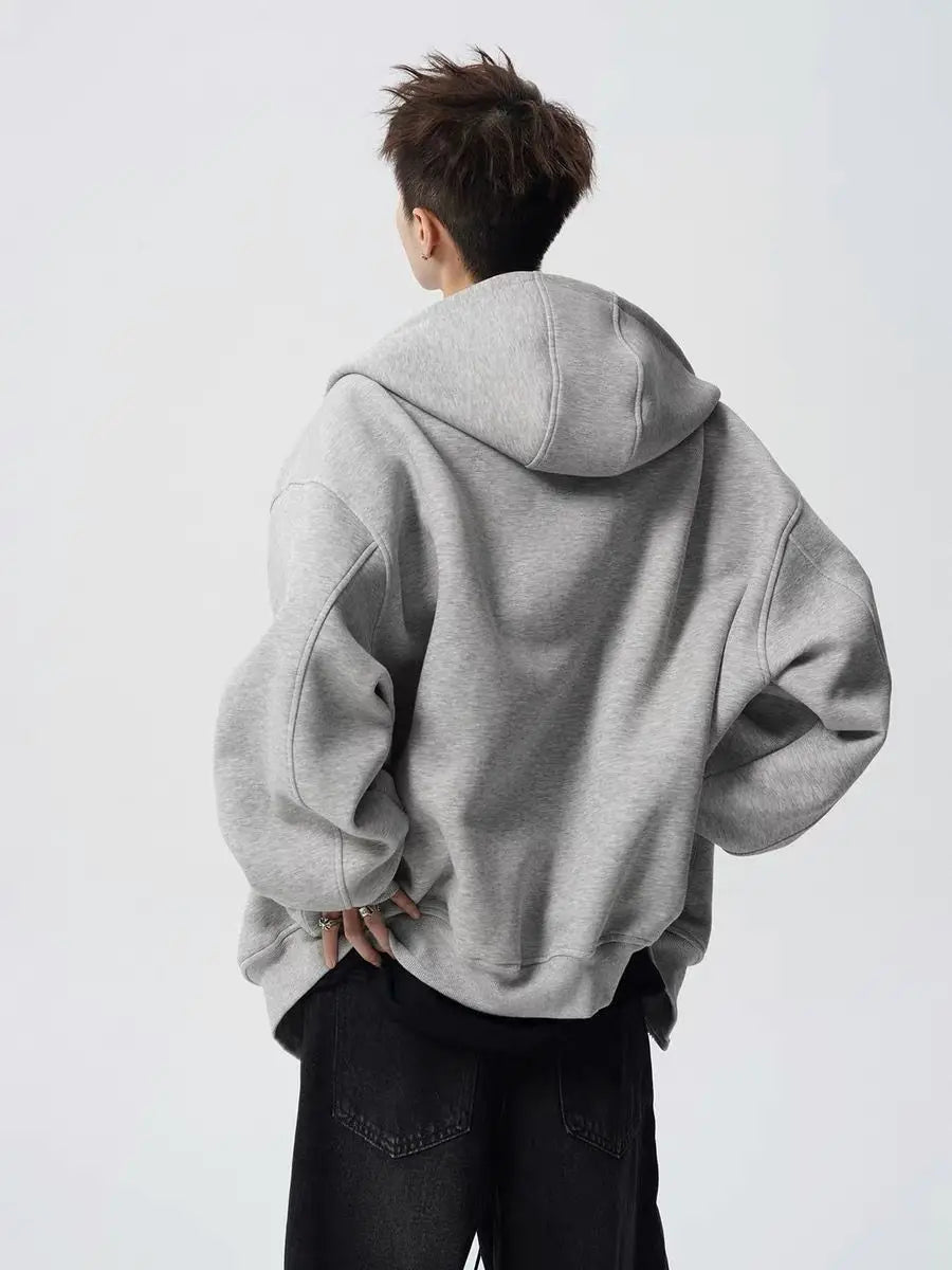 Casual Turtleneck Hooded Sweatshirts Autumn American Retro Letter Men's Clothing Printed Fashionable Zipper Loose Basic Hoodies
