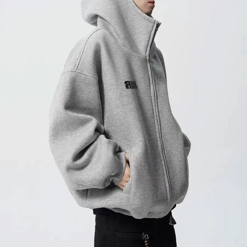 Casual Turtleneck Hooded Sweatshirts Autumn American Retro Letter Men's Clothing Printed Fashionable Zipper Loose Basic Hoodies