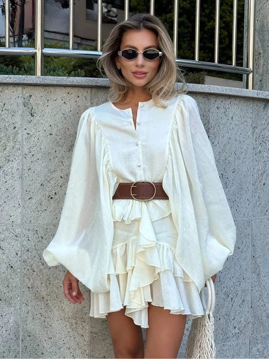 [castlasla] princess ASOS Round Neck Button Up Waisted Mini Dress Artisanal Finish