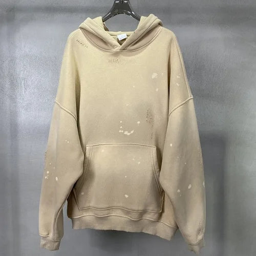 Street Wear Speckled Ink Rubbed Hooded Hoodies Fashion Sense Distressed Winter Coat Men's and Women's Baggy Washing Clothes