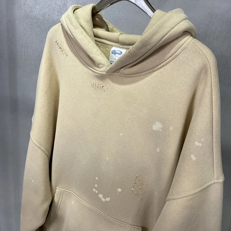 Street Wear Speckled Ink Rubbed Hooded Hoodies Fashion Sense Distressed Winter Coat Men's and Women's Baggy Washing Clothes