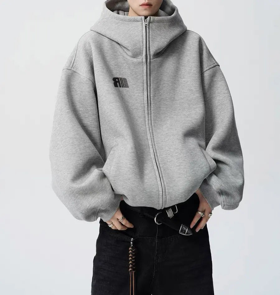 Casual Turtleneck Hooded Sweatshirts Autumn American Retro Letter Men's Clothing Printed Fashionable Zipper Loose Basic Hoodies