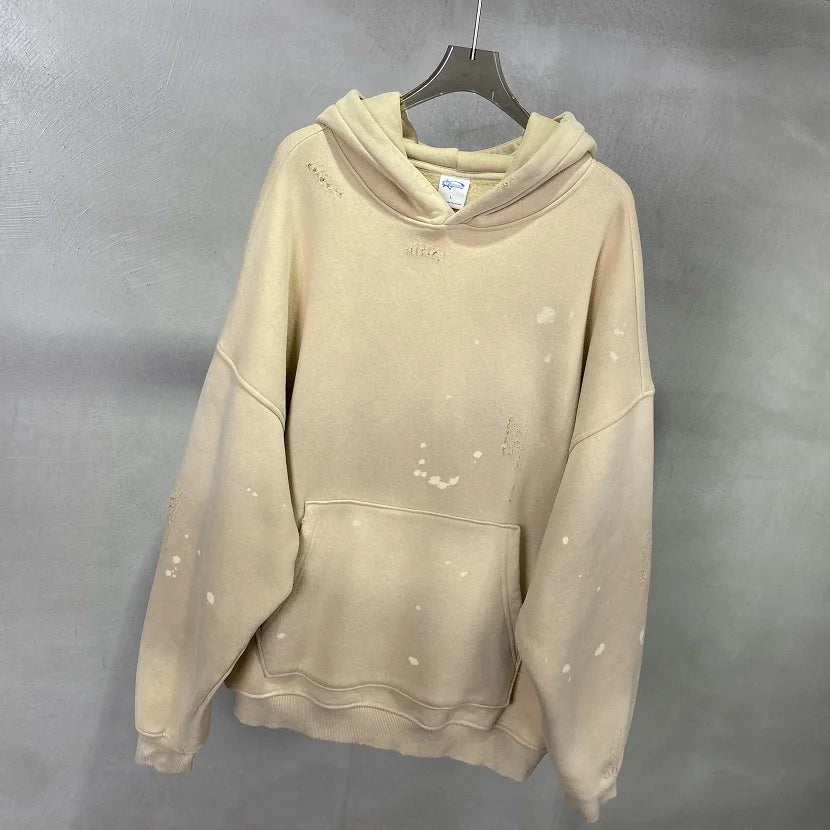Street Wear Speckled Ink Rubbed Hooded Hoodies Fashion Sense Distressed Winter Coat Men's and Women's Baggy Washing Clothes