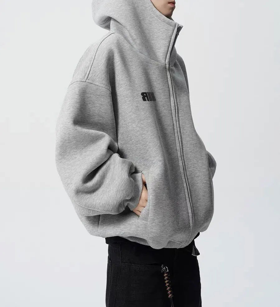 Casual Turtleneck Hooded Sweatshirts Autumn American Retro Letter Men's Clothing Printed Fashionable Zipper Loose Basic Hoodies