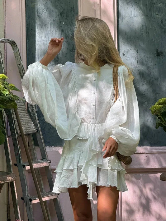 [castlasla] princess ASOS Round Neck Button Up Waisted Mini Dress Artisanal Finish