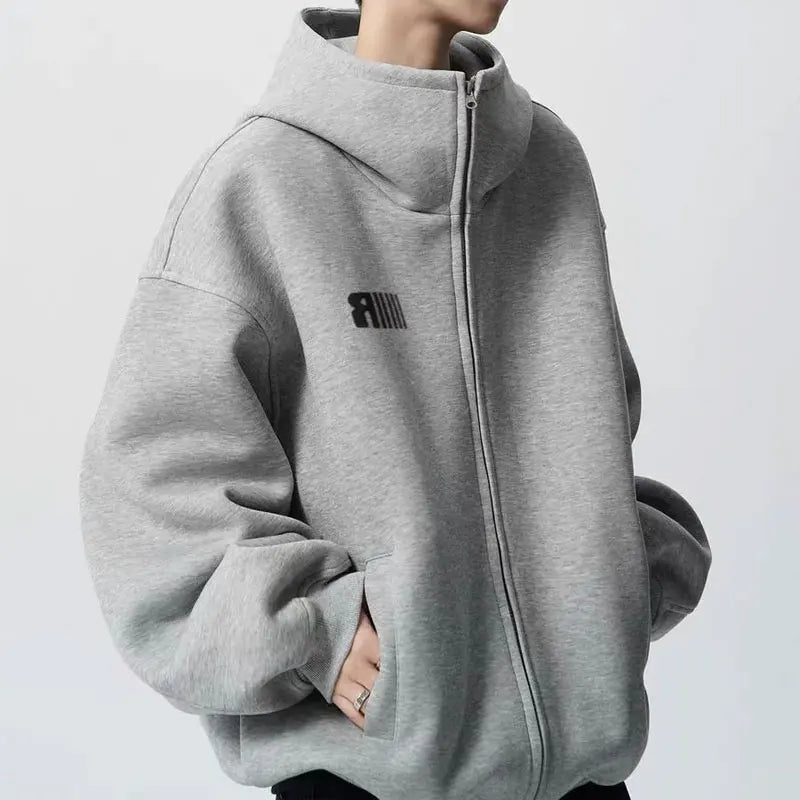 Casual Turtleneck Hooded Sweatshirts Autumn American Retro Letter Men's Clothing Printed Fashionable Zipper Loose Basic Hoodies