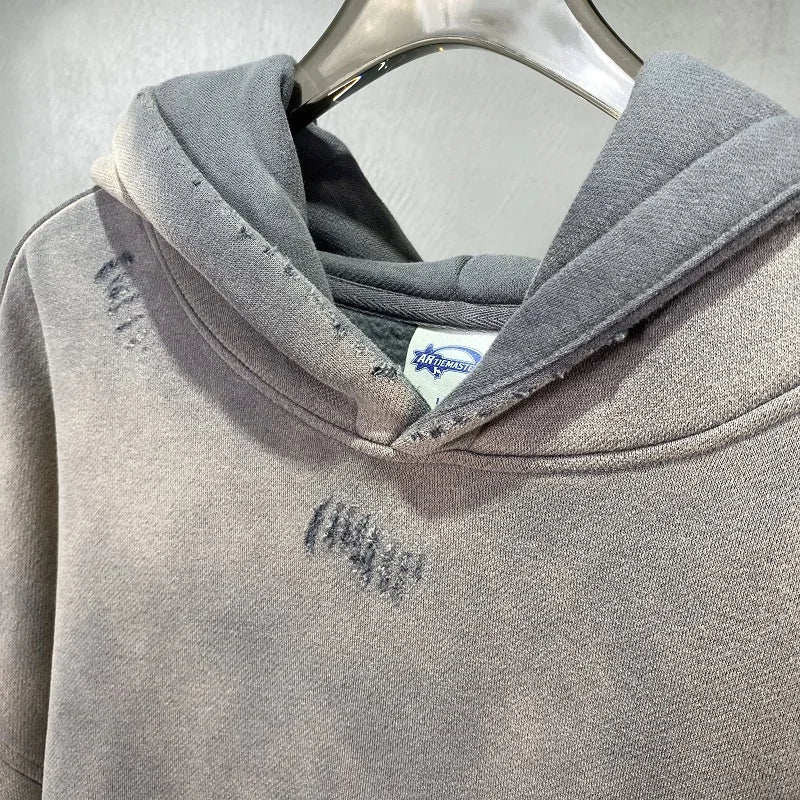 Street Wear Speckled Ink Rubbed Hooded Hoodies Fashion Sense Distressed Winter Coat Men's and Women's Baggy Washing Clothes