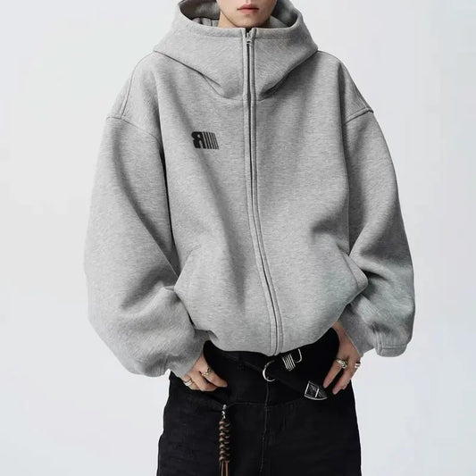 Casual Turtleneck Hooded Sweatshirts Autumn American Retro Letter Men's Clothing Printed Fashionable Zipper Loose Basic Hoodies