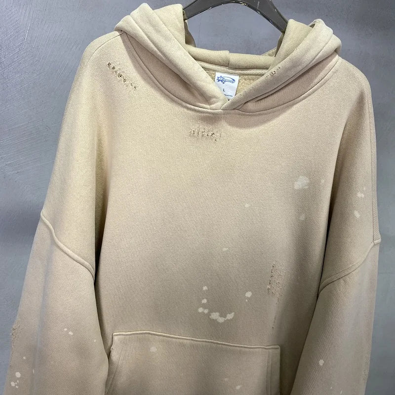 Street Wear Speckled Ink Rubbed Hooded Hoodies Fashion Sense Distressed Winter Coat Men's and Women's Baggy Washing Clothes