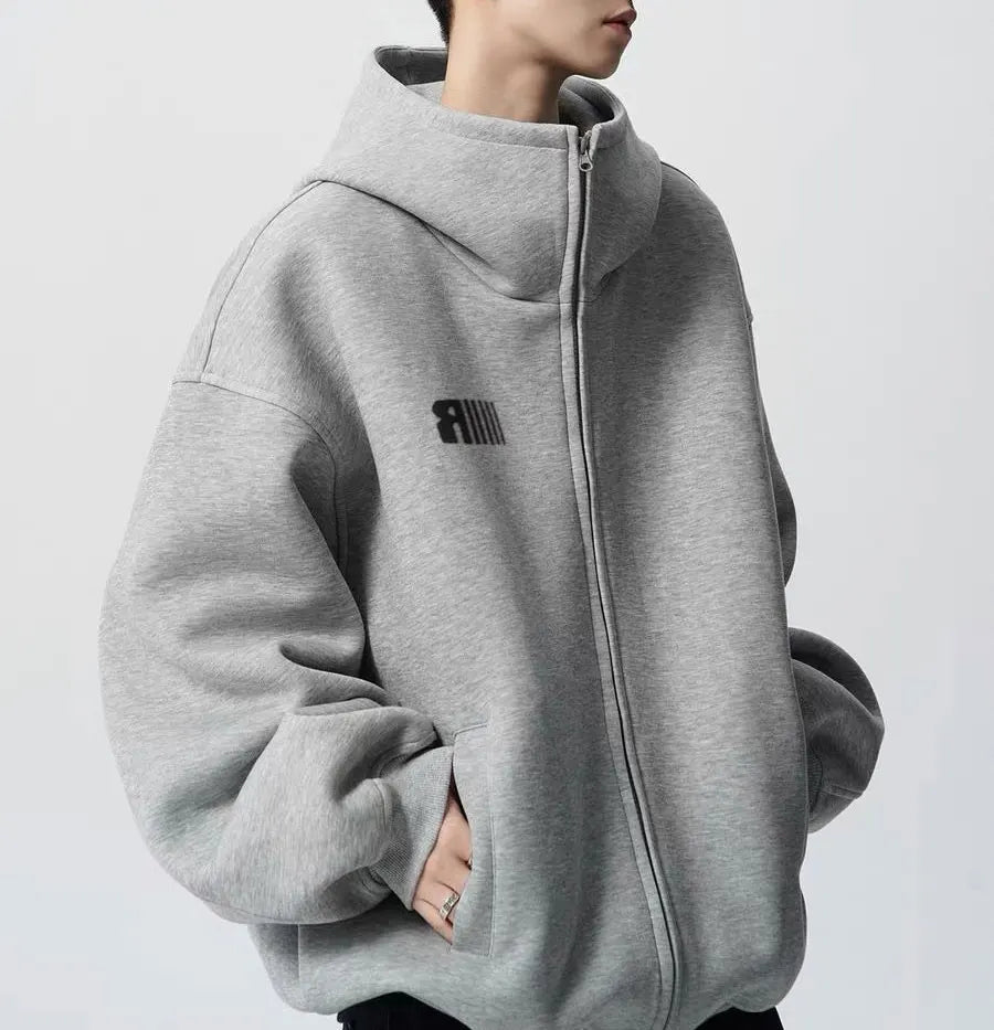 Casual Turtleneck Hooded Sweatshirts Autumn American Retro Letter Men's Clothing Printed Fashionable Zipper Loose Basic Hoodies